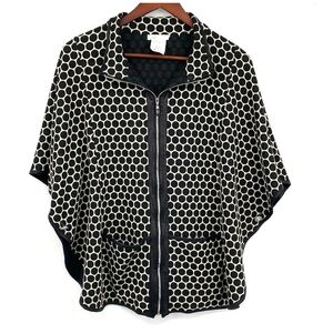 Zoe Michael Phillips Polka Dot‎ Poncho Jacket Women Medium Black Cream Full Zip
